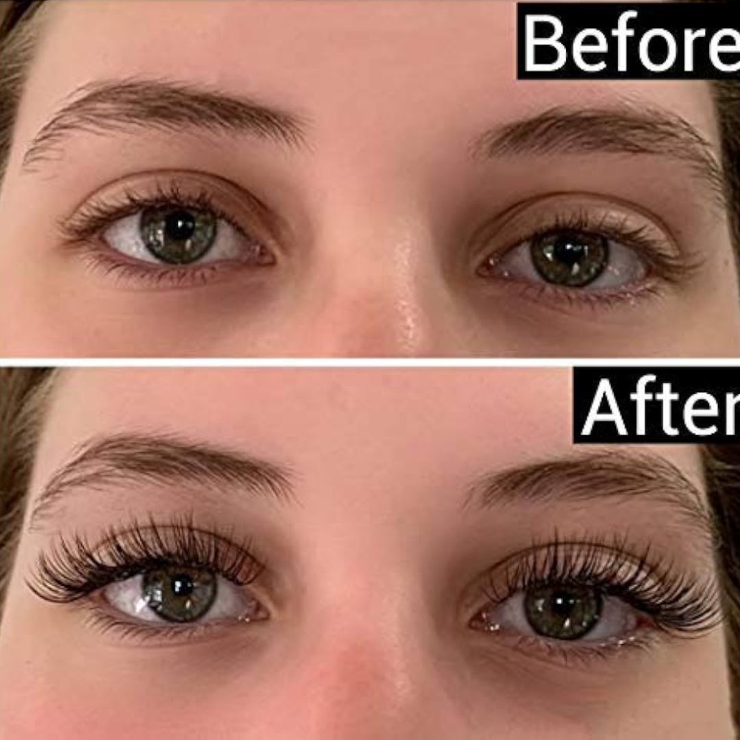 Before and after wearing ElaraCraft magnetic lashes